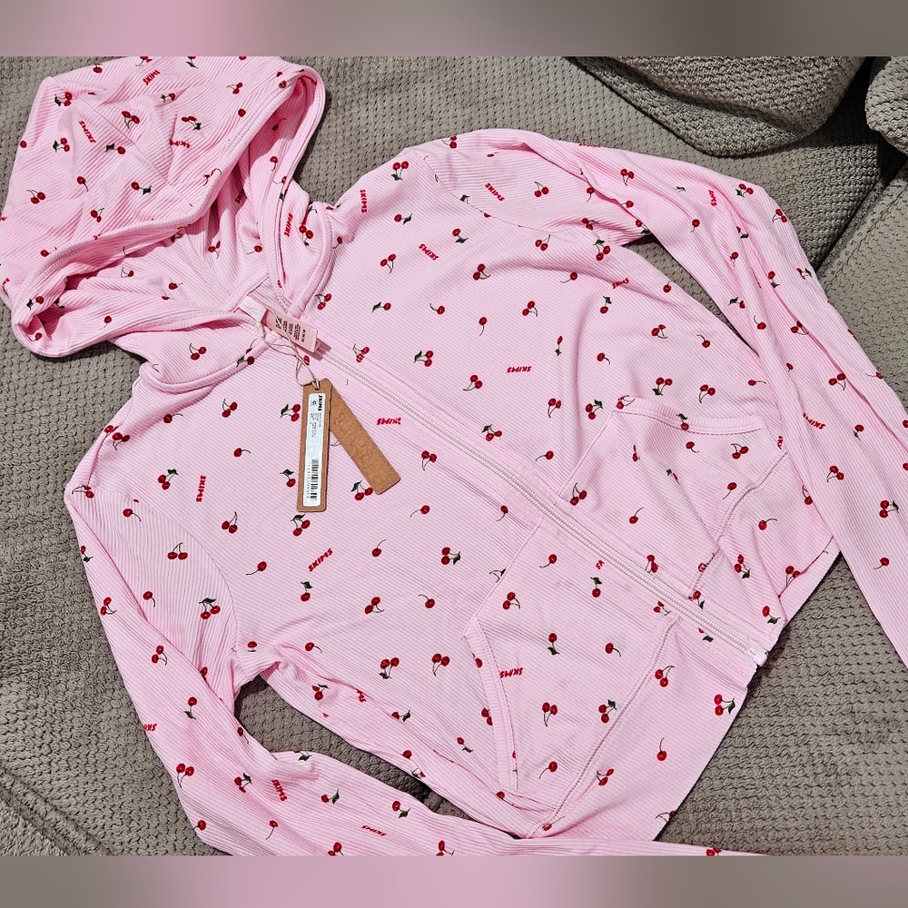 SKIMS Pink Cherry Print Hoodie